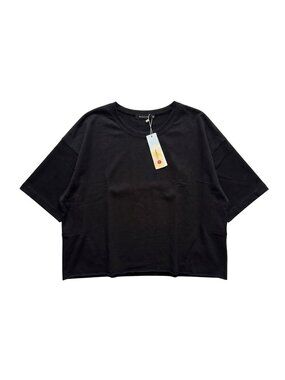 NWT | HUGOOME Onyx Black Boxy Oversized Drop Shoulder Crop Top Tee | XL